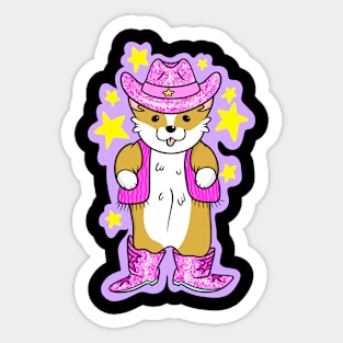 Cute Pink Cowboy Corgi Sticker